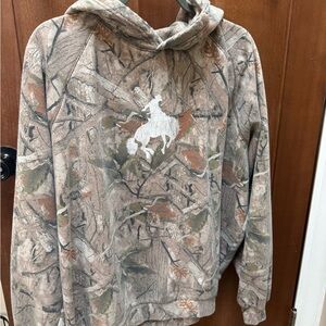 Camo Hoodie with bucking Bronco